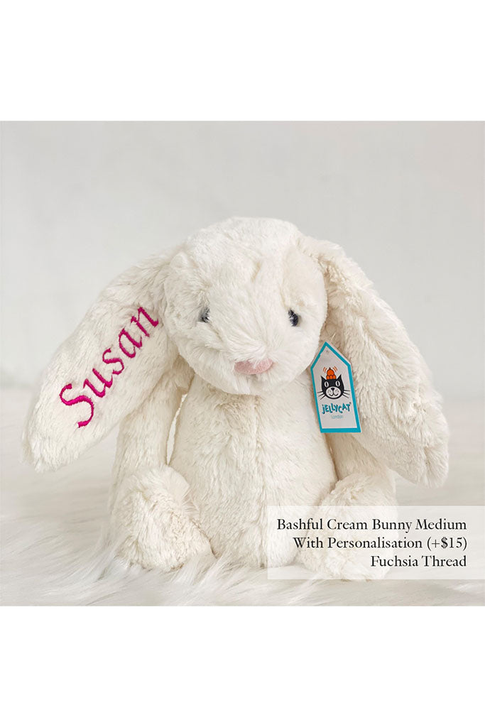 Jellycat Bashful Bunny Cream Medium with Fuchsia Thread | The Elly Store