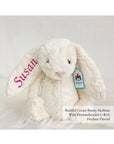 Jellycat Bashful Bunny Cream Medium with Fuchsia Thread | The Elly Store
