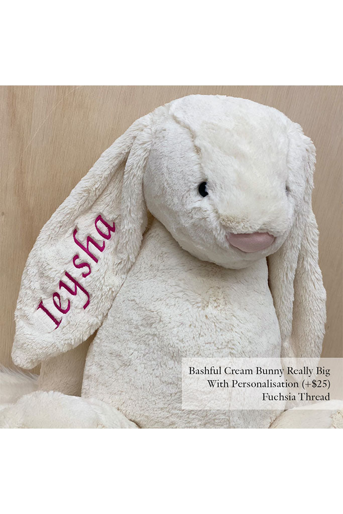 Jellycat Bashful Bunny Cream Really Big with Fuchsia Thread | The Elly Store