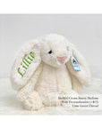 Jellycat Bashful Bunny Cream with Lime Green Thread | The Elly Store
