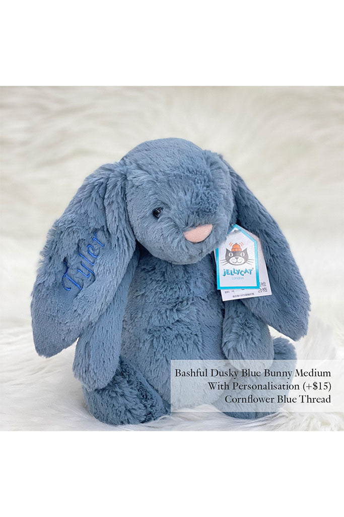 Jellycat Bashful Dusky Blue Bunny with Cornflower Blue Thread