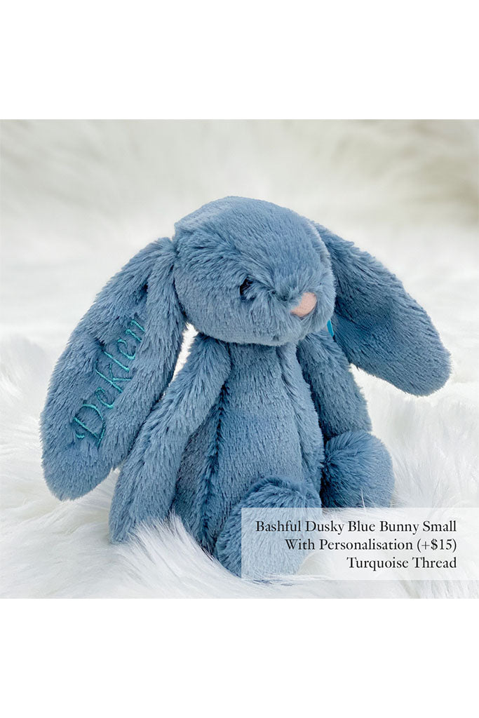 Jellycat Bashful Dusky Blue Bunny Small with Turquoise Thread