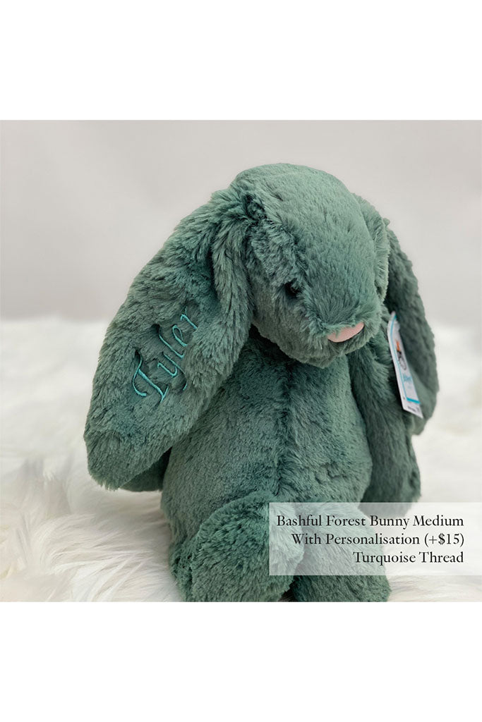 Jellycat Bashful Forest Bunny with Turquoise Thread | Soft Toys | The Elly Store
