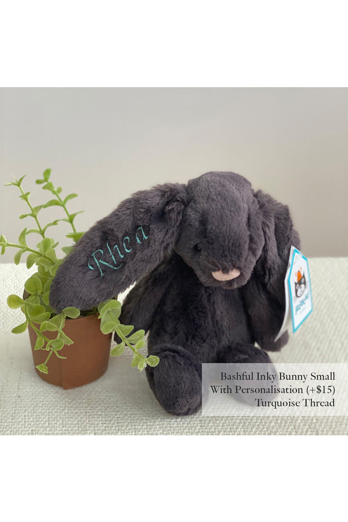 Jellycat Bashful Inky Bunny with Turquoise Thread