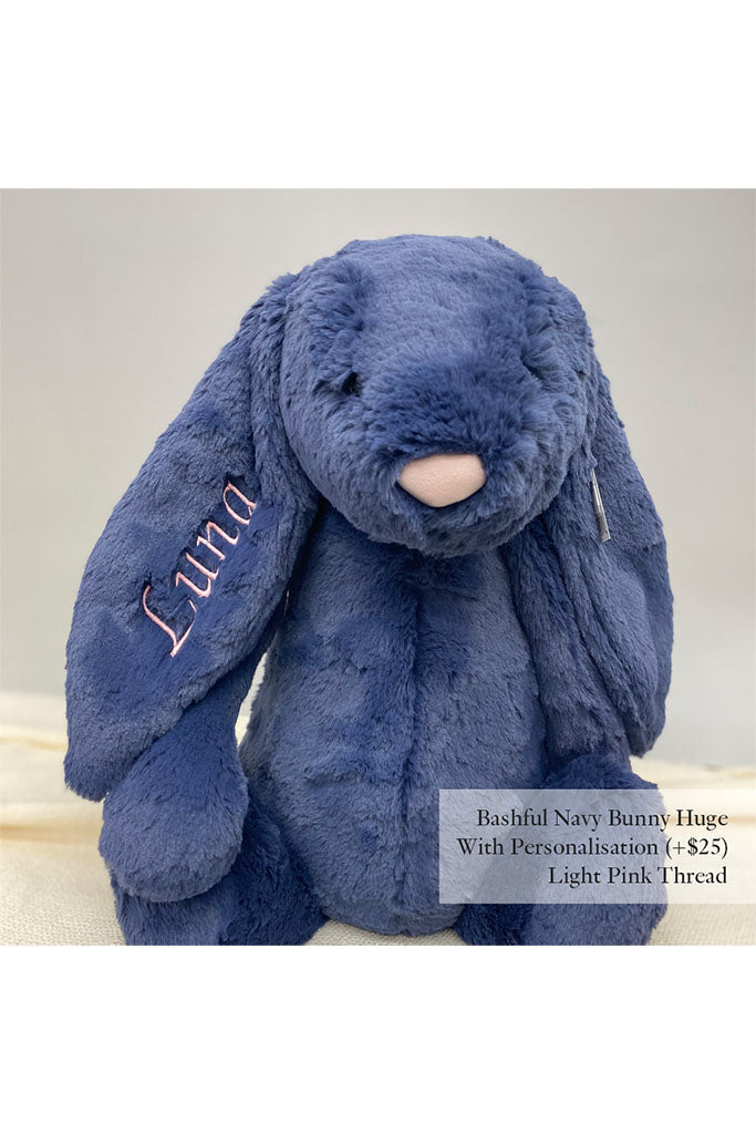 Jellycat Bashful Bunny Navy Huge with Light Pink Thread