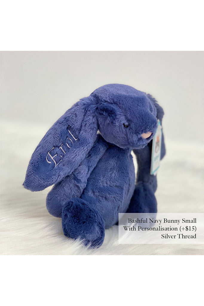 Jellycat Bashful Bunny Navy Small with Silver Thread