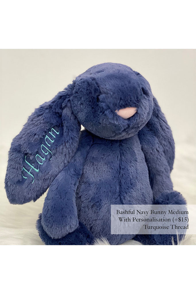Jellycat Bashful Bunny Navy with Turquoise Thread