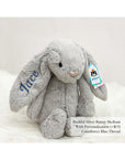 Jellycat Bashful Bunny in Silver Medium with Cornflower Blue Thread | Buy Jellycat Singapore Kids Baby Soft Toys at The Elly Store