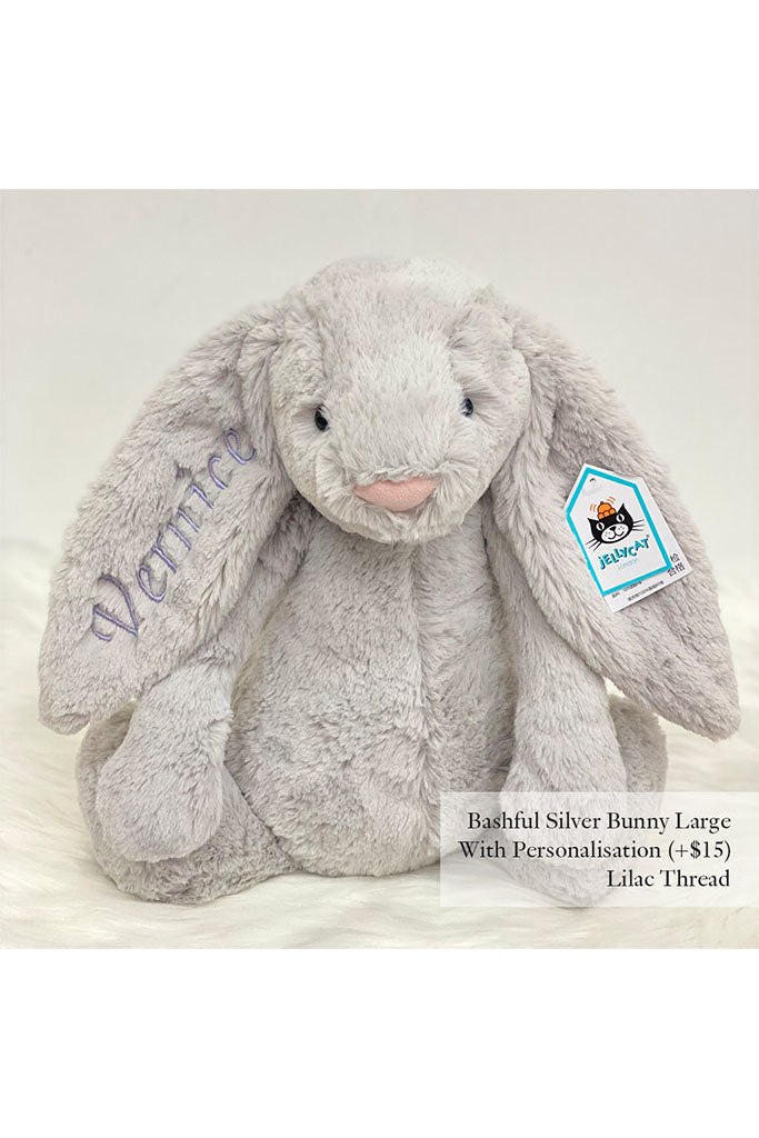 Jellycat Bashful Bunny in Silver with Lilac Thread | Buy Jellycat Singapore Kids Baby Soft Toys at The Elly Store