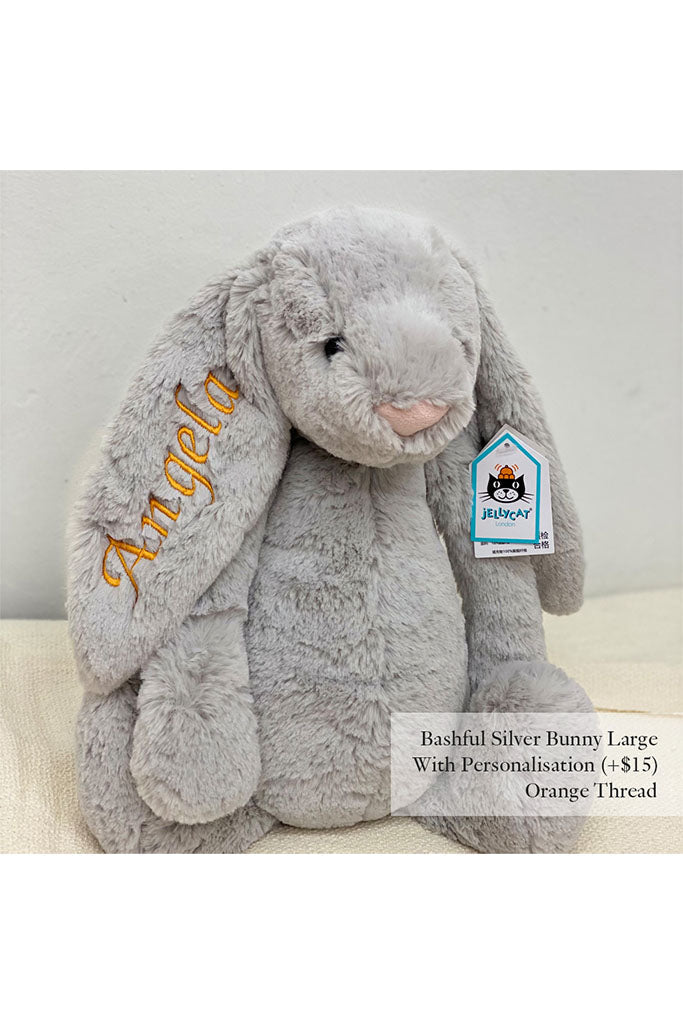 Jellycat Bashful Bunny in Silver Large with Orange Thread | Buy Jellycat Singapore Kids Baby Soft Toys at The Elly Store