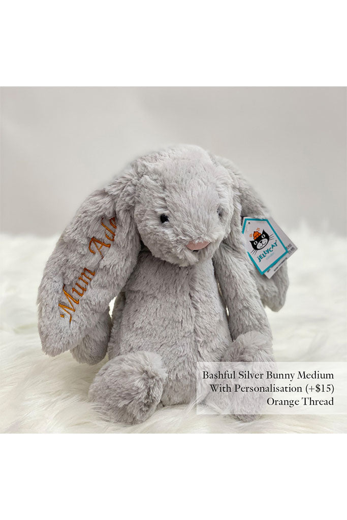 Jellycat Bashful Bunny in Silver Medium with Orange Thread | Buy Jellycat Singapore Kids Baby Soft Toys at The Elly Store