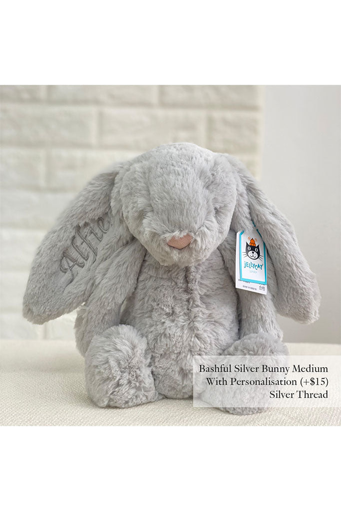 Jellycat Bashful Bunny in Silver with Silver Thread | Buy Jellycat Singapore Kids Baby Soft Toys at The Elly Store