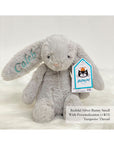 Jellycat Bashful Bunny in Silver Small with Turquoise Thread | Buy Jellycat Singapore Kids Baby Soft Toys at The Elly Store