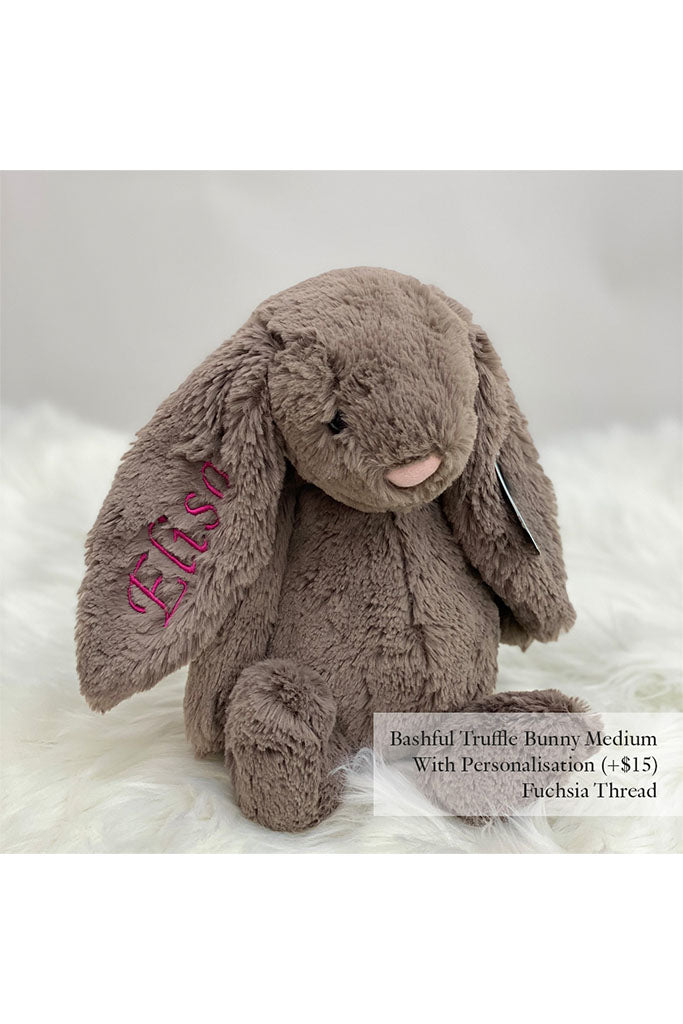 Jellycat Bashful Truffle Bunny Soft Toy with Fuchsia Thread | The Elly Store Singapore