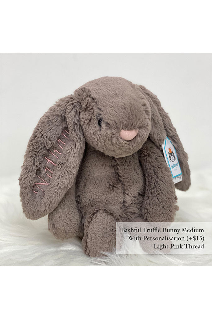 Jellycat Bashful Truffle Bunny Soft Toy Medium with Light Pink Thread | The Elly Store Singapore