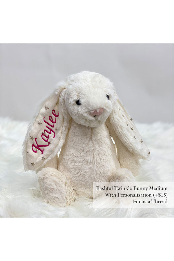 Jellycat Bashful Twinkle Bunny with Fuchsia Thread