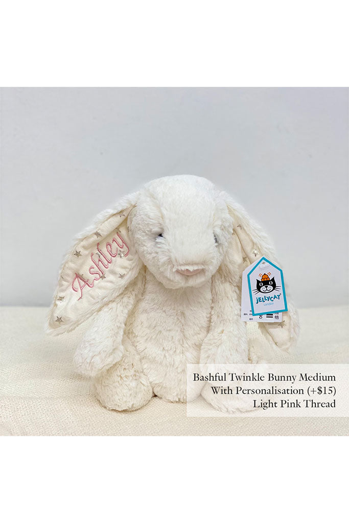 Jellycat Bashful Twinkle Bunny Medium with Light Pink Thread