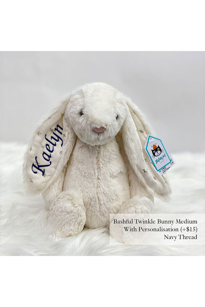 Jellycat Bashful Twinkle Bunny with Navy Thread