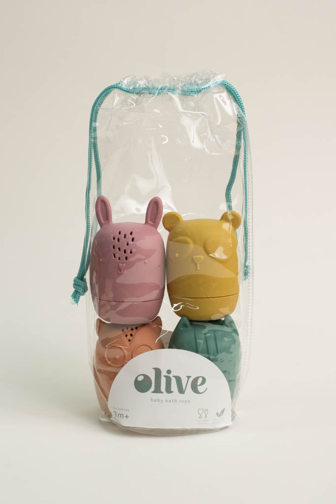 Olive Silicone Bath Toys - Set of 4
