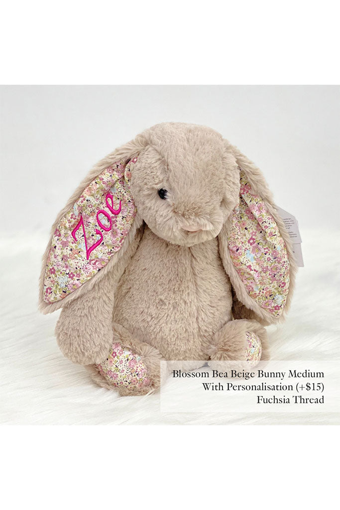 Jellycat Blossom Bea Beige Bunny Medium with Fuchsia Thread