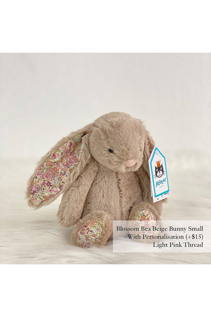 Jellycat Blossom Bea Beige Bunny Small with Light Pink Thread