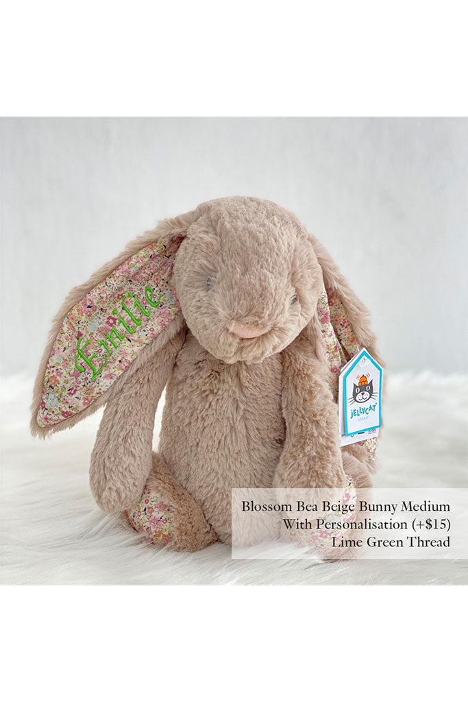 Jellycat Blossom Bea Beige Bunny with Lime Green Thread