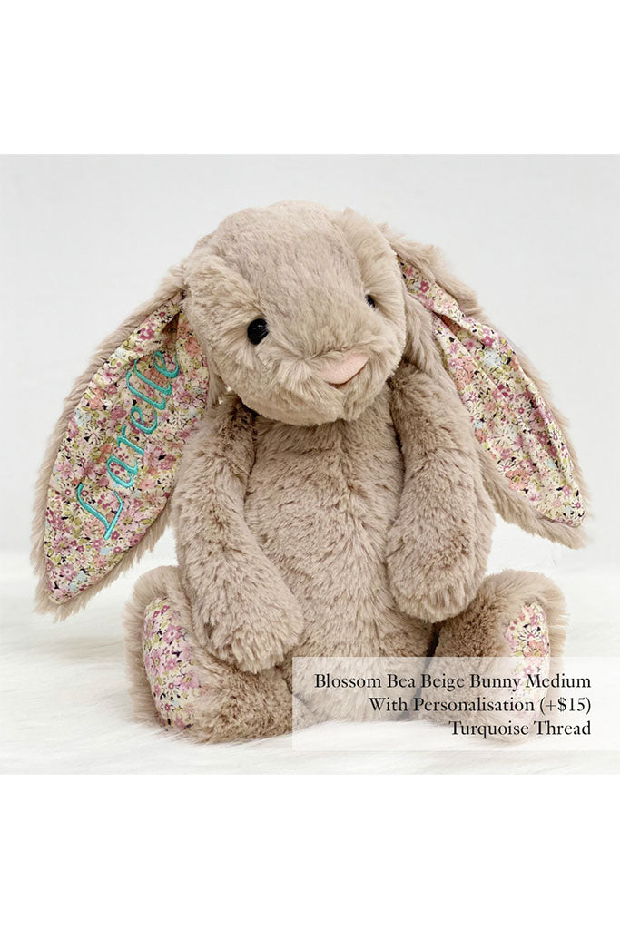 Jellycat Blossom Bea Beige Bunny with Turquoise Thread