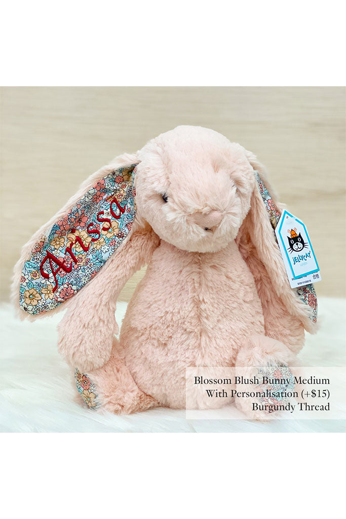 Jellycat Blossom Blush Bunny Medium with Burgundy Thread | The Elly Store Singapore