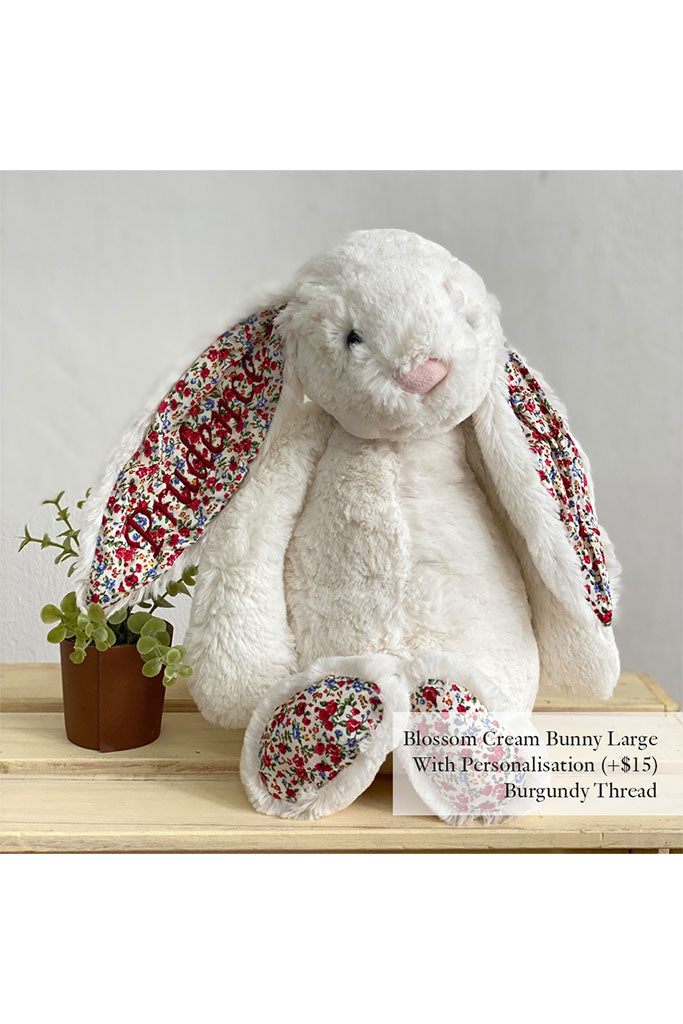 Jellycat Blossom Cream Bunny Large with Burgundy Thread | The Elly Store The Elly Store