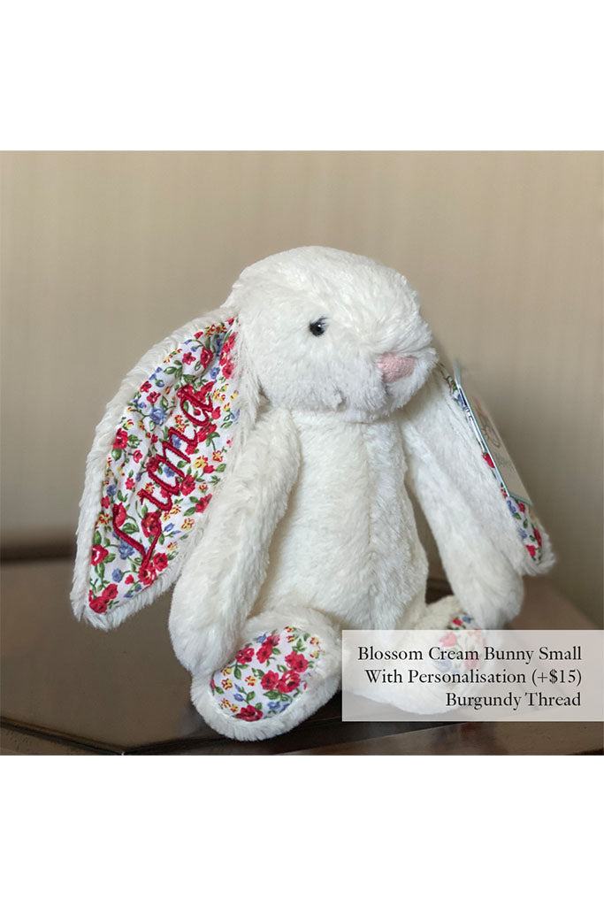 Jellycat Blossom Cream Bunny Small with Burgundy Thread | The Elly Store
