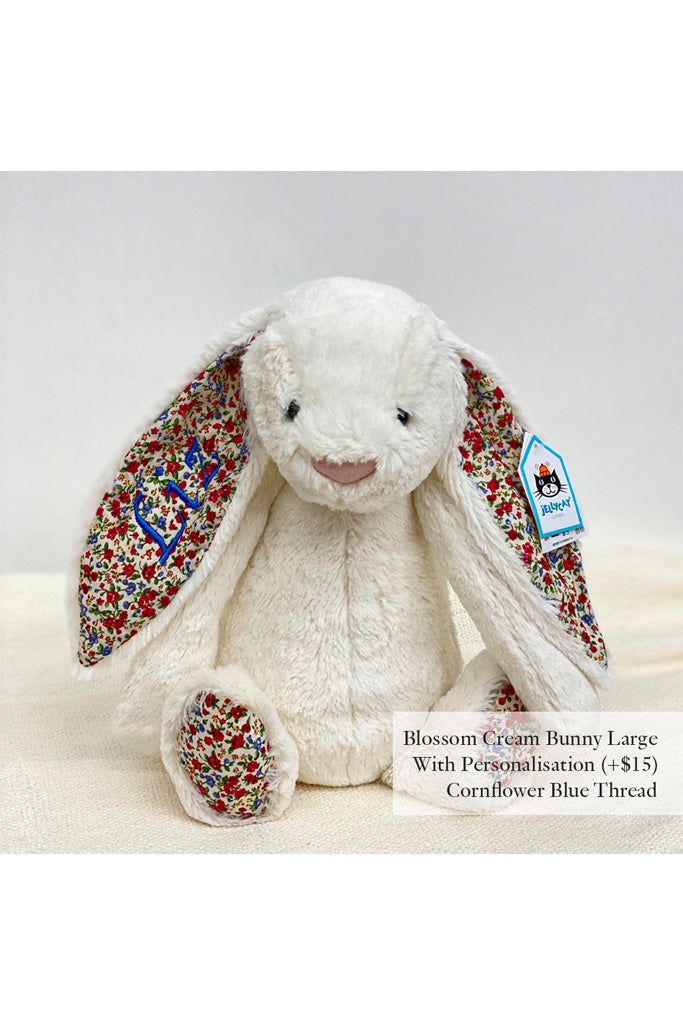 Jellycat Blossom Cream Bunny Large with Cornflower Blue Thread | The Elly Store The Elly Store