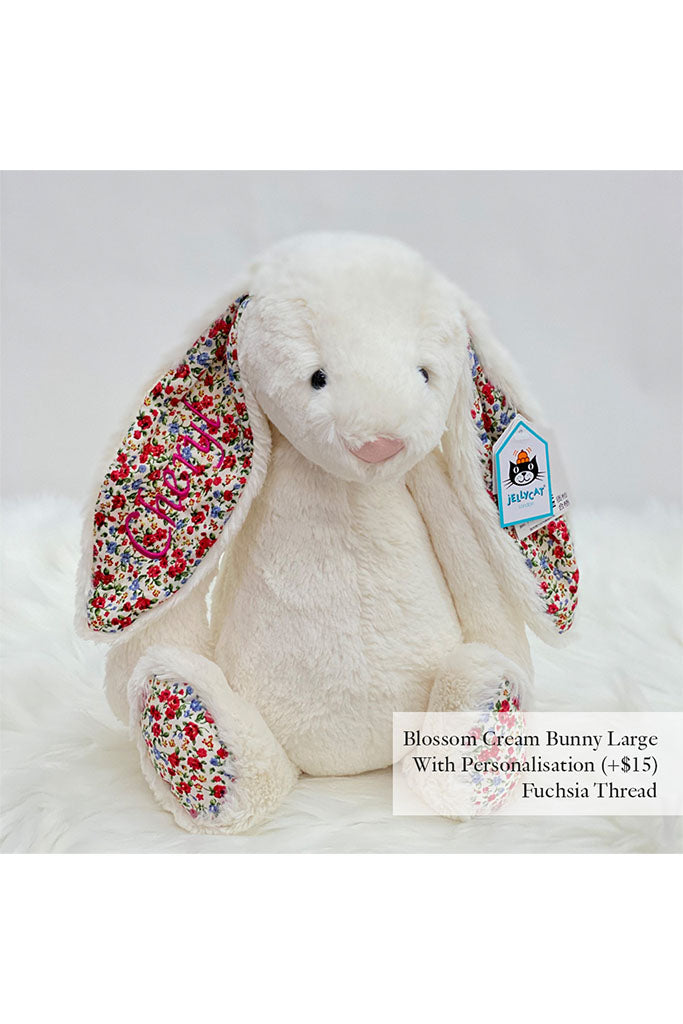 Jellycat Blossom Cream Bunny Large with Fuchsia Thread | The Elly Store