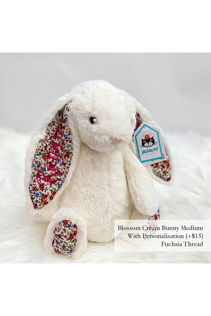 Jellycat Blossom Cream Bunny Medium with Fuchsia Thread | The Elly Store