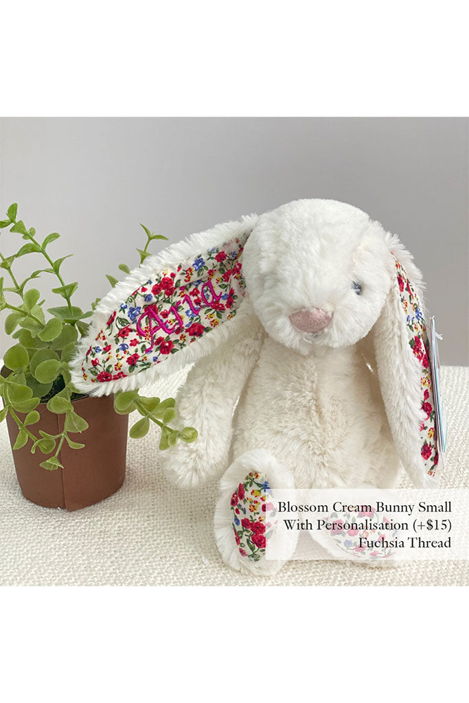 Jellycat Blossom Cream Bunny Small with Fuchsia Thread | The Elly Store
