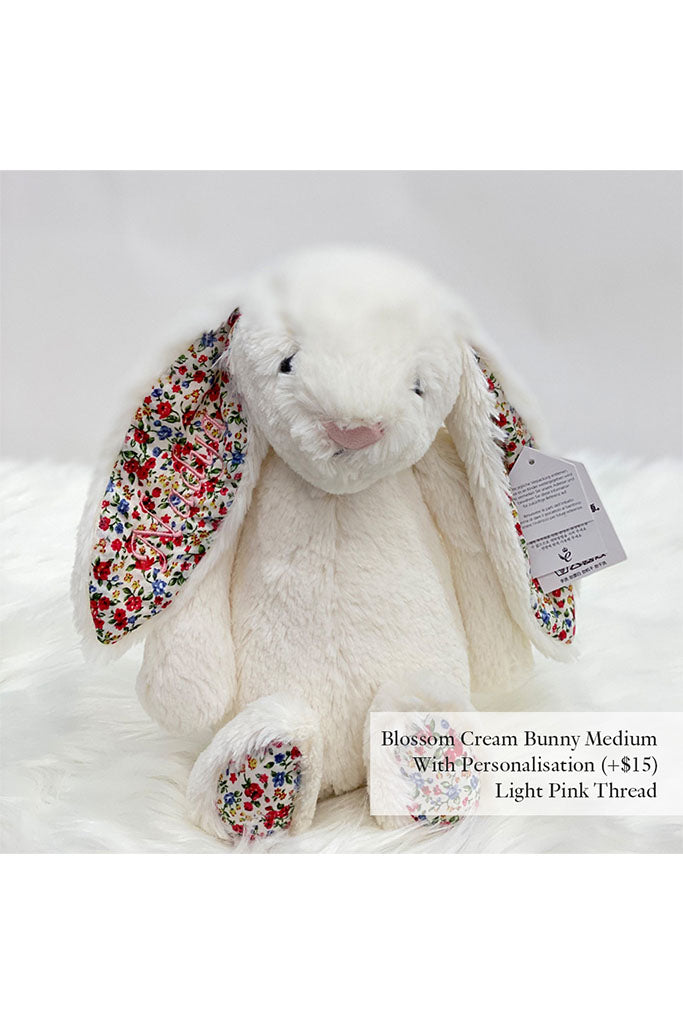 Jellycat Blossom Cream Bunny Medium with Light Pink Thread | The Elly Store