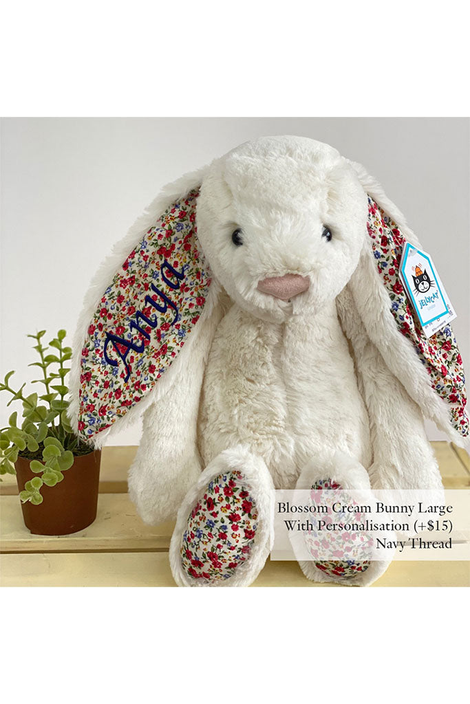 Jellycat Blossom Cream Bunny Large with Navy Thread | The Elly Store The Elly Store