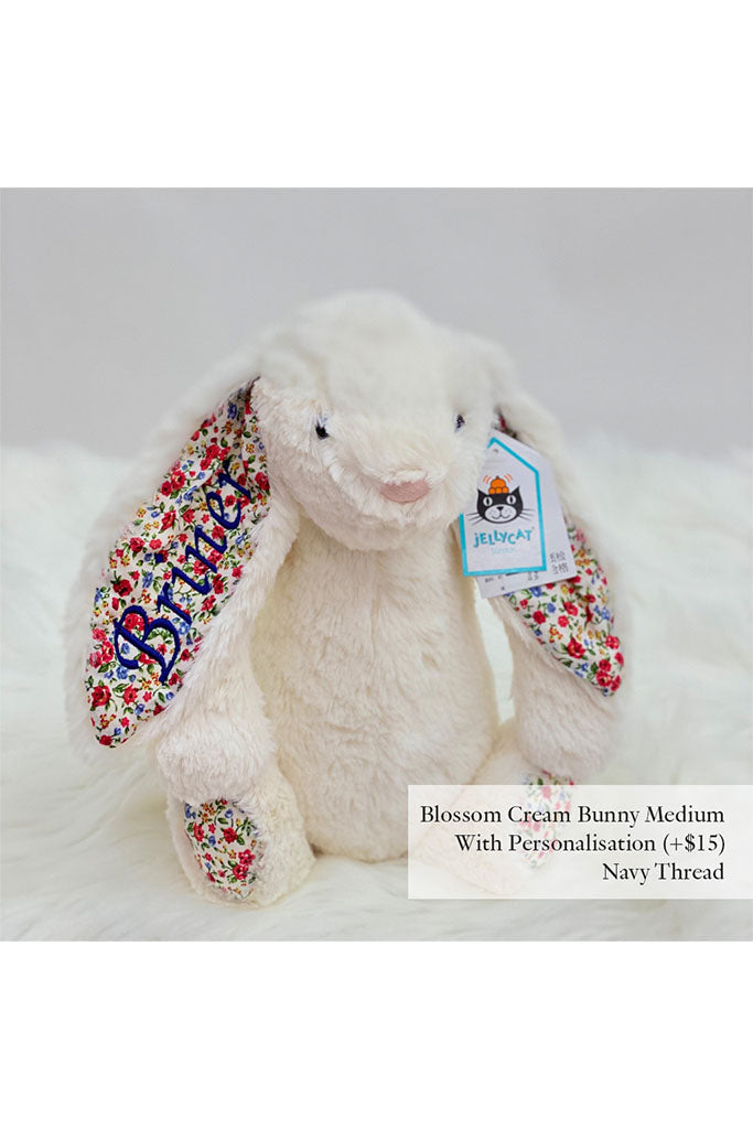 Jellycat Blossom Cream Bunny Medium with Navy Thread | The Elly Store