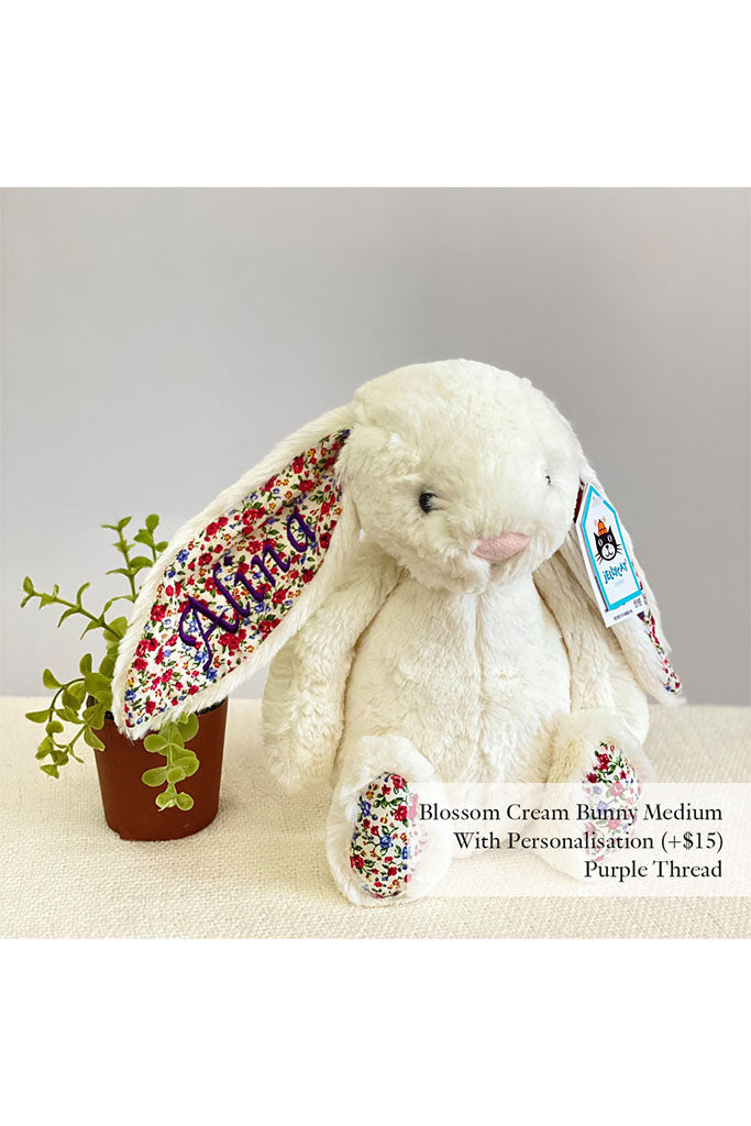 Jellycat Blossom Cream Bunny Medium with Purple Thread | The Elly Store