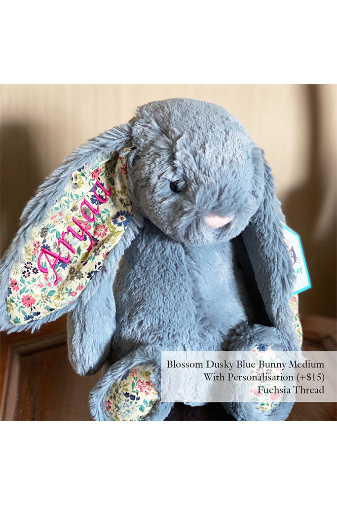 Jellycat Blossom Dusky Blue Bunny with Fuchsia Thread | The Elly Store