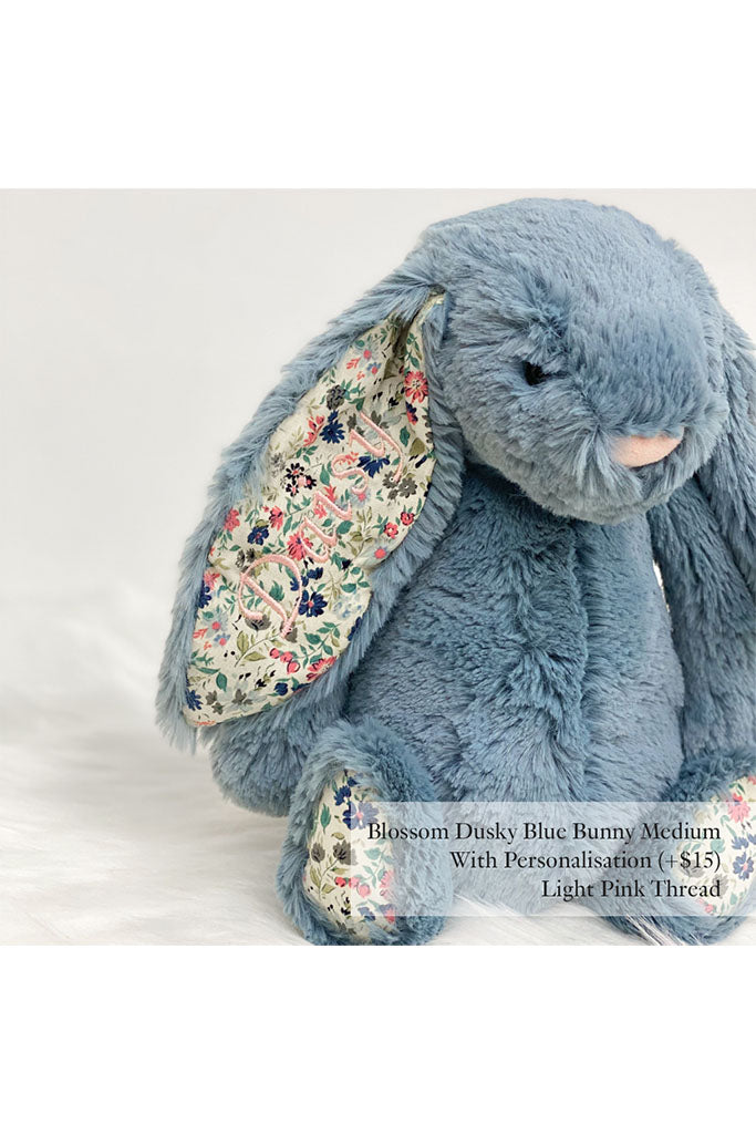 Jellycat Blossom Dusky Blue Bunny with Light Pink Thread | The Elly Store