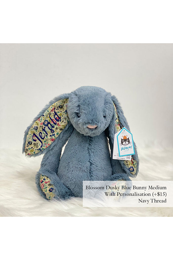 Jellycat Blossom Dusky Blue Bunny with Navy Thread | The Elly Store