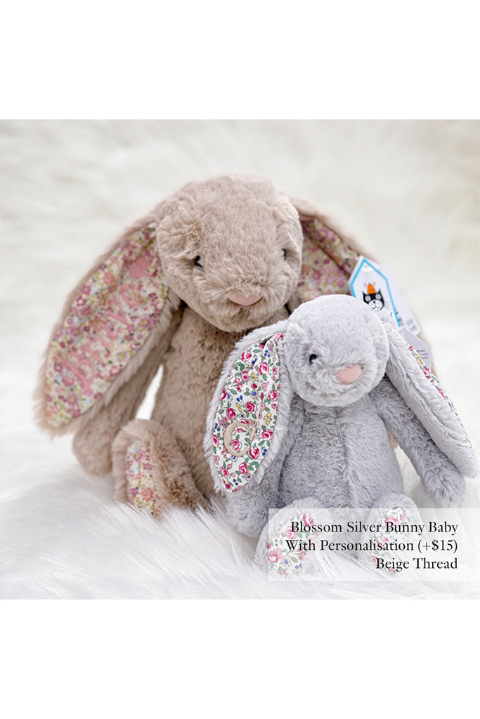 Jellycat Blossom Bunny Plush Toy in Silver with Beige Thread | The Elly Store