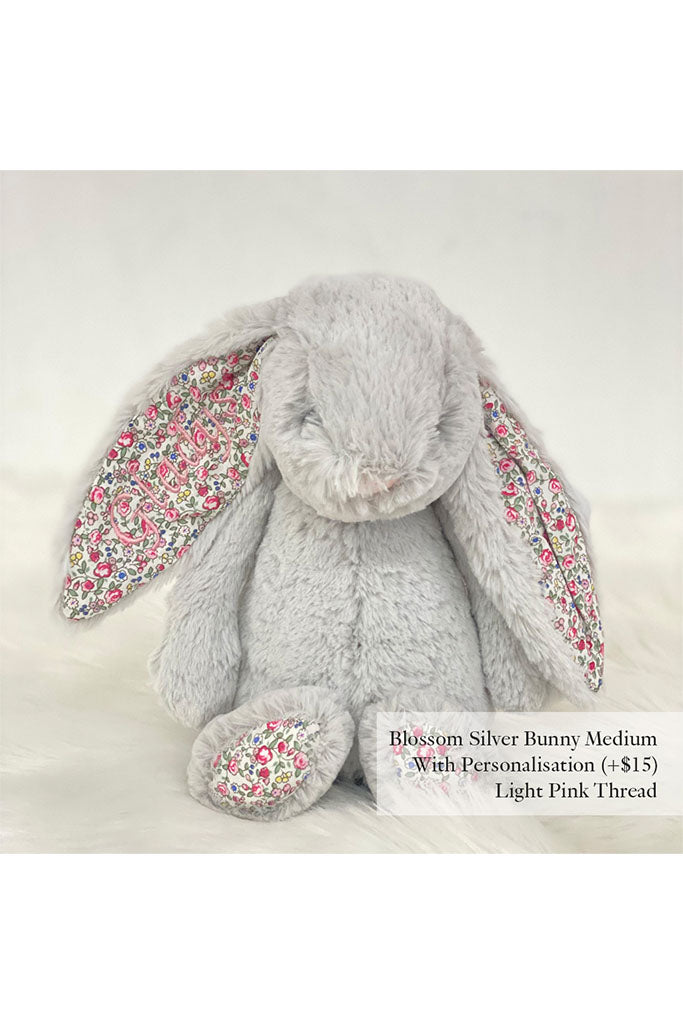 Jellycat Blossom Bunny Plush Toy in Silver with Light Pink Thread | The Elly Store