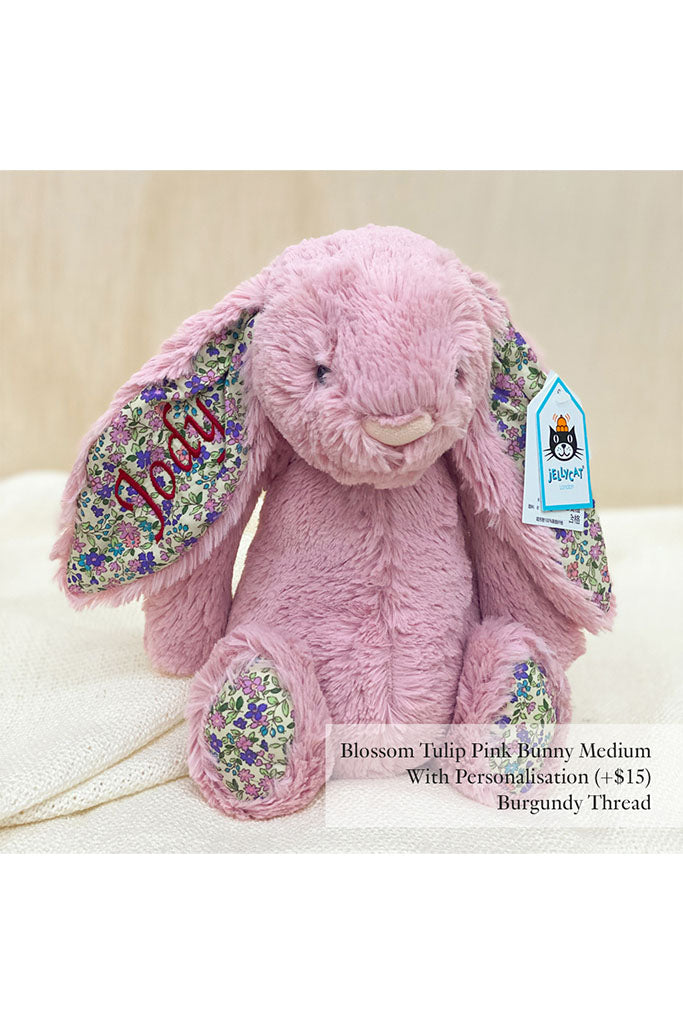 Jellycat Blossom Tulip Pink Bunny Medium with Burgundy Thread