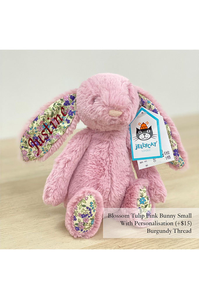 Jellycat Blossom Tulip Pink Bunny Small with Burgundy Thread