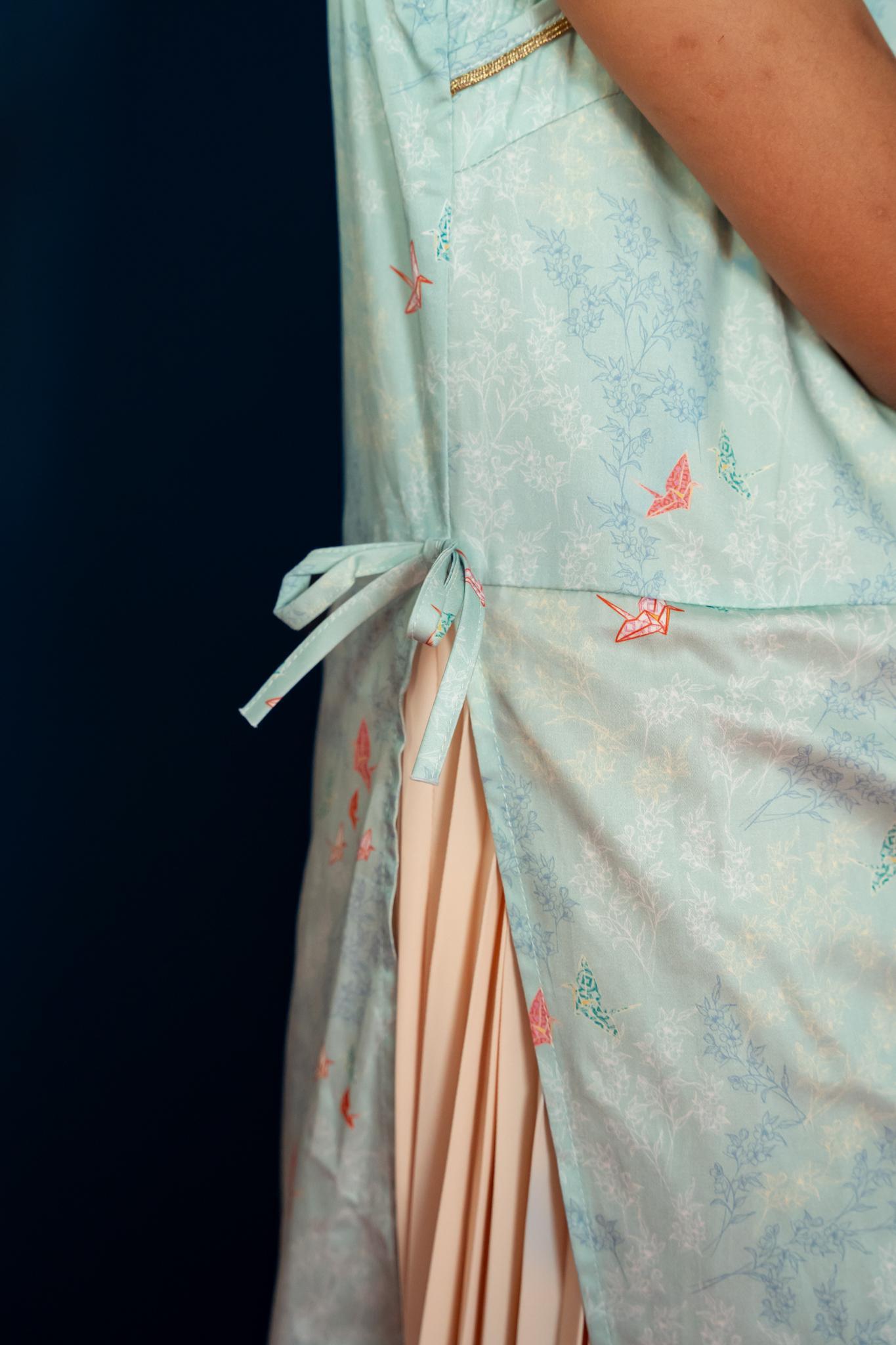 Wrap Cheongsam - Teal Cranes