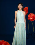 Ladies Halter Dress - Teal Cranes