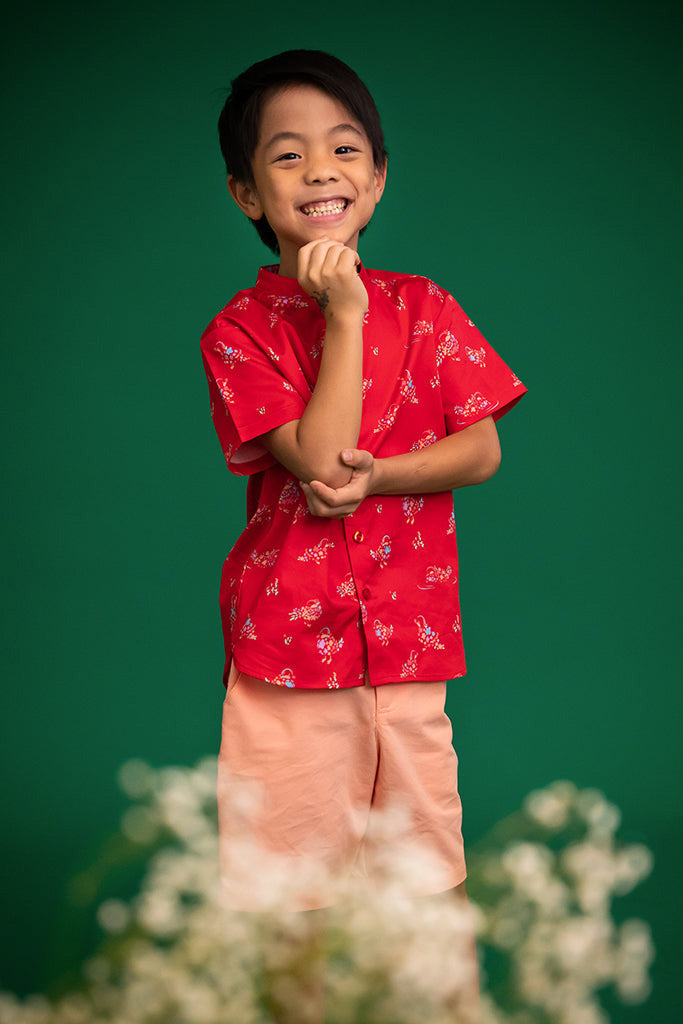 Charlie Shorts - Peach | Boys&#39; Bottoms | The Elly Store Singapore