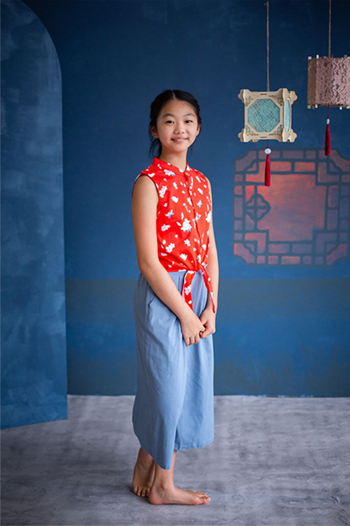Amelia Top - Red Sakura | CNY2022 Tween Clothing | The Elly Store Singapore
