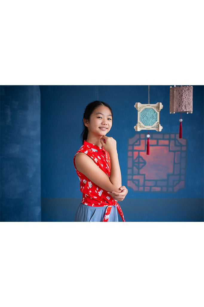 Amelia Top - Red Sakura | CNY2022 Tween Clothing | The Elly Store Singapore
